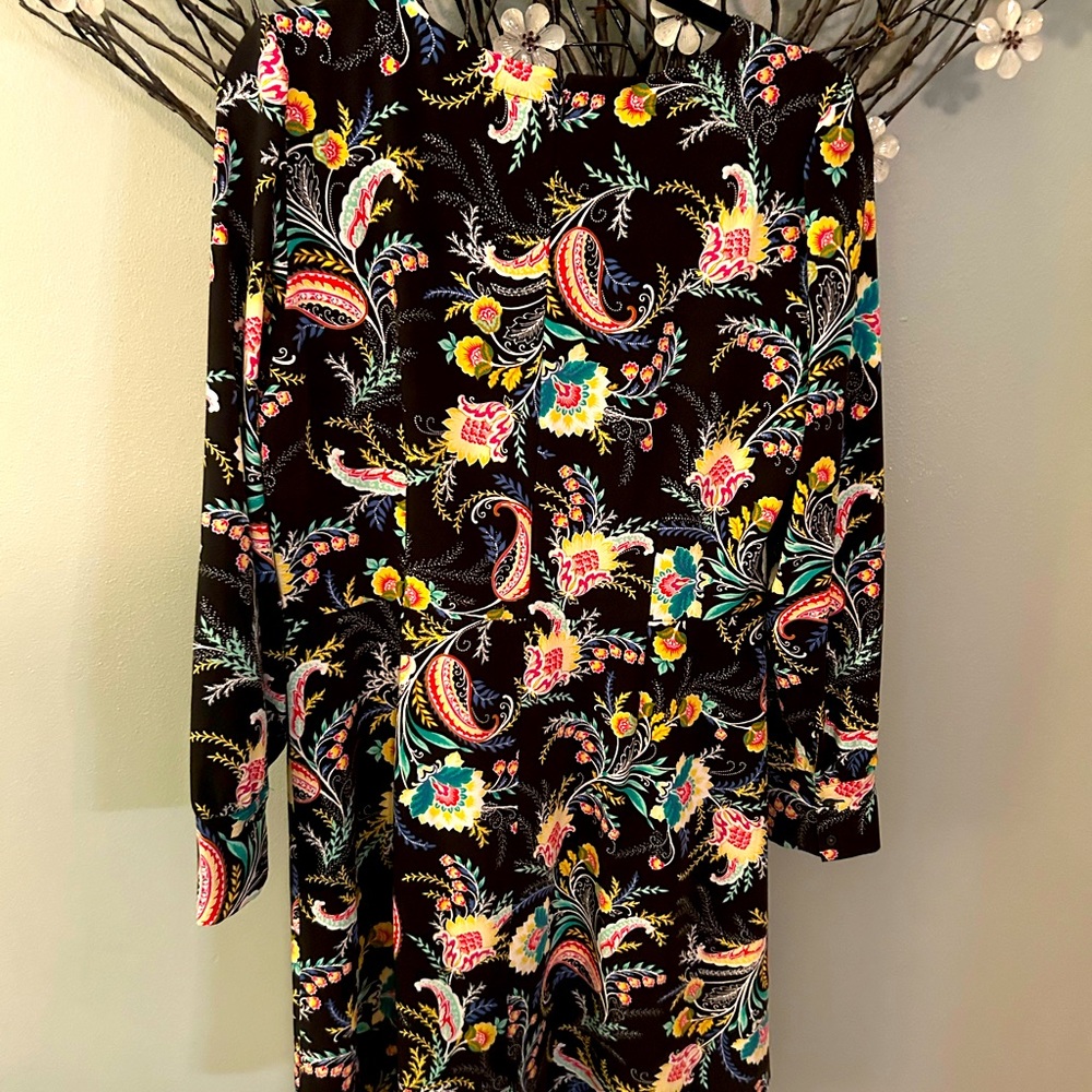 LOFT Black Paisley Floral Fit & Flare Dress, 10, Gently Worn